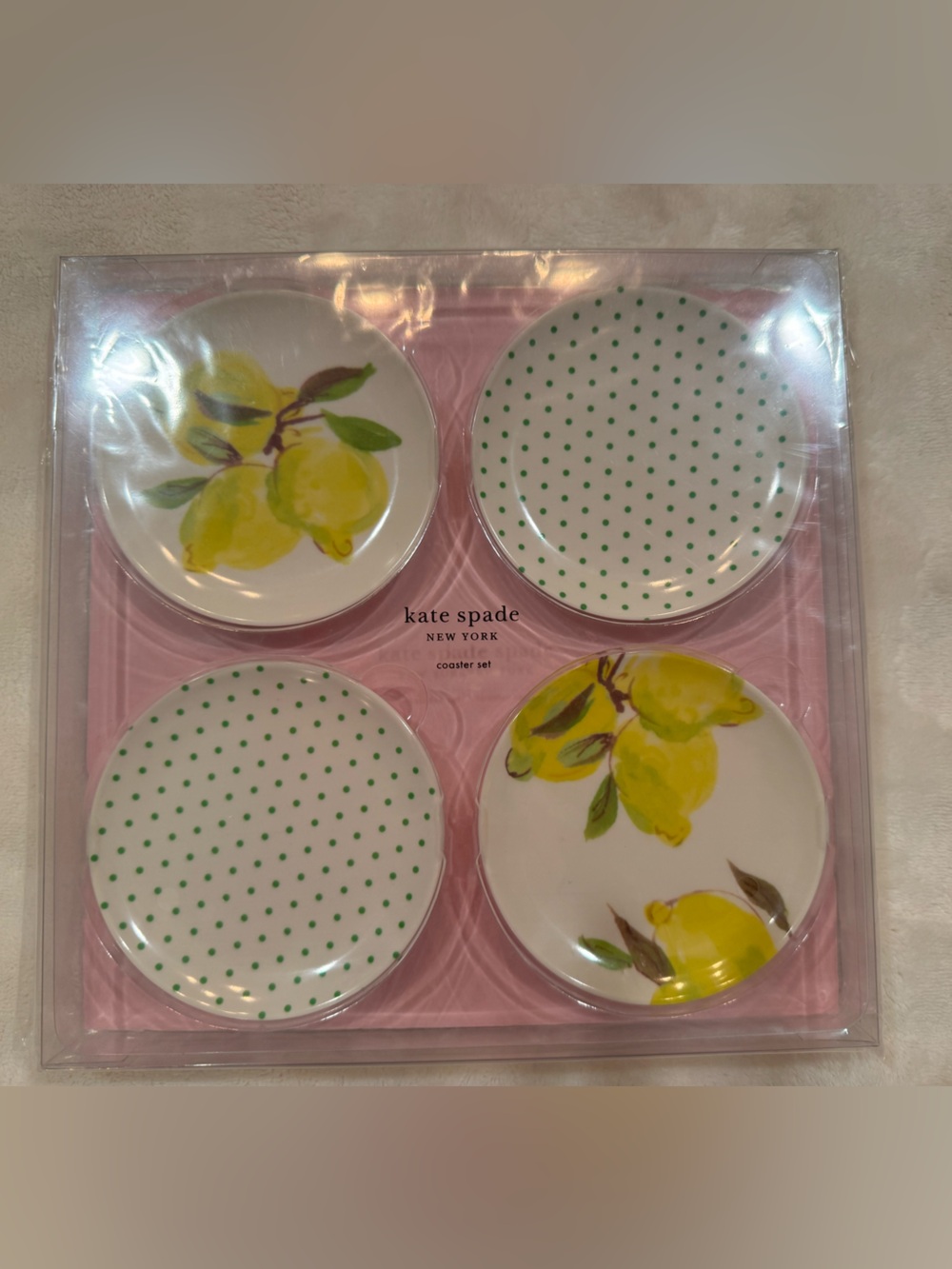 Kate Spade New York Lemon Melamine Coaster Set of 4 NEW